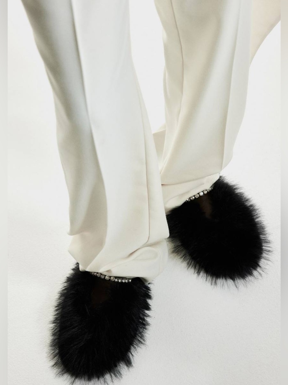 Black Faux Fur Slide with Crystal Strap - Picture 3 of 3